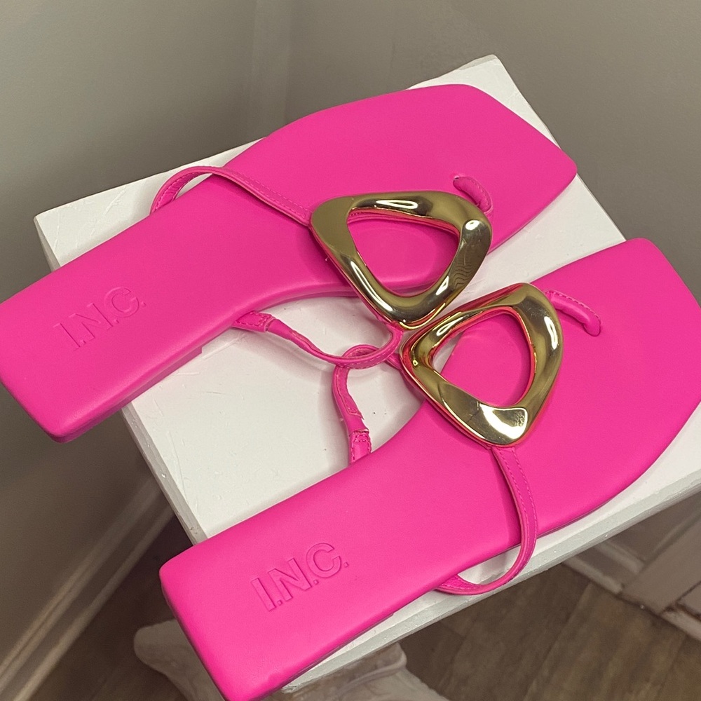 INC International Concepts Hot Pink Sandals with Gold Details